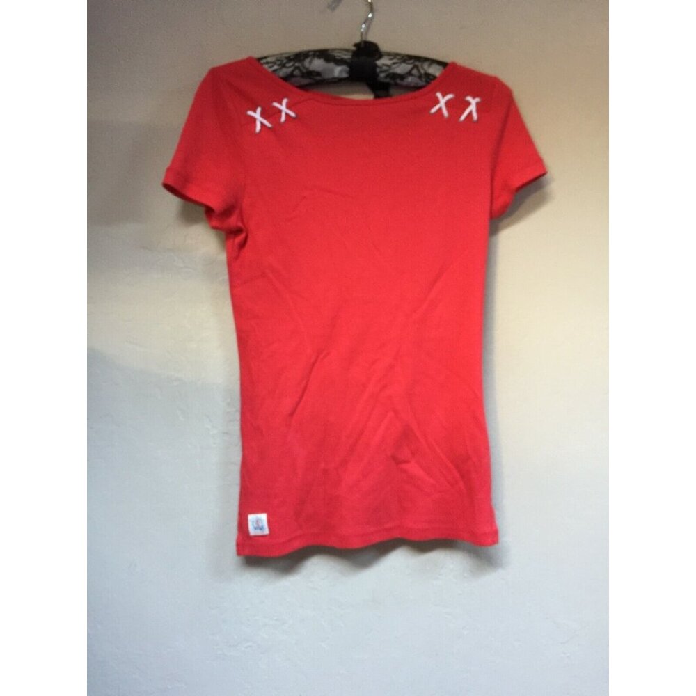 LRL Lauren Jeans Co Womens Short Sleeve Cross Shoulder Shirt Size XS Red Cotton